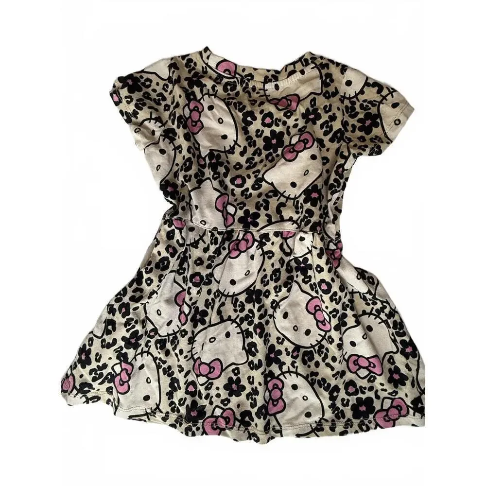 Hello Kitty Dress Girls 2T Beige Leopard Print Skater Short Sleeve Knee Length